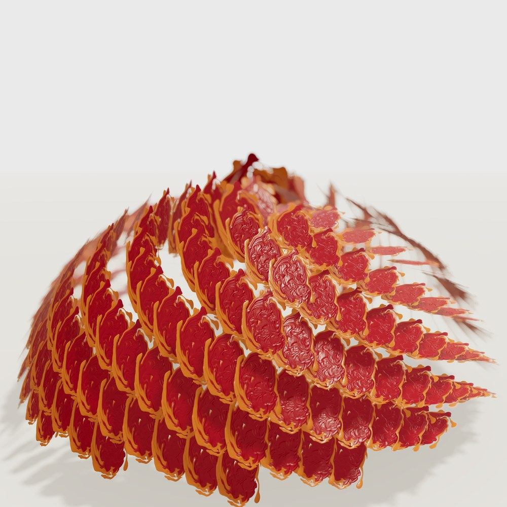 A three-dimensional PaintShed composition made from repeated painted petals